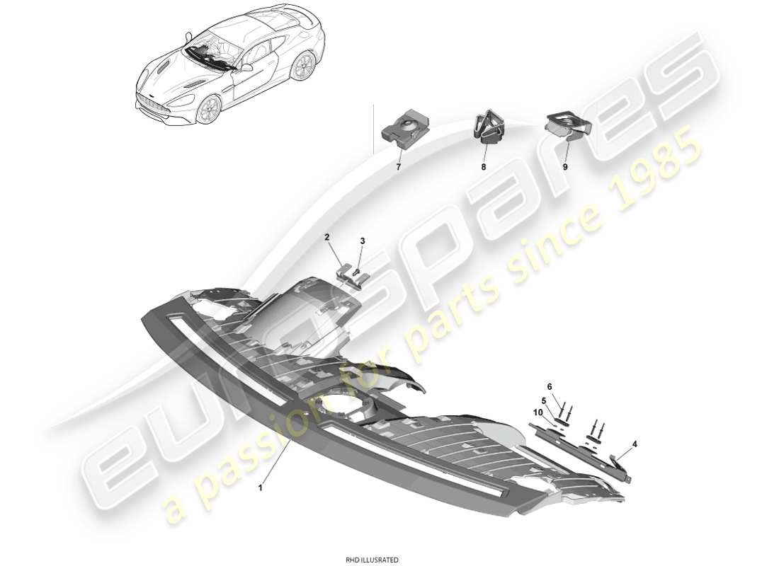 aston martin vanquish (2014) sustrato ip diagrama de piezas