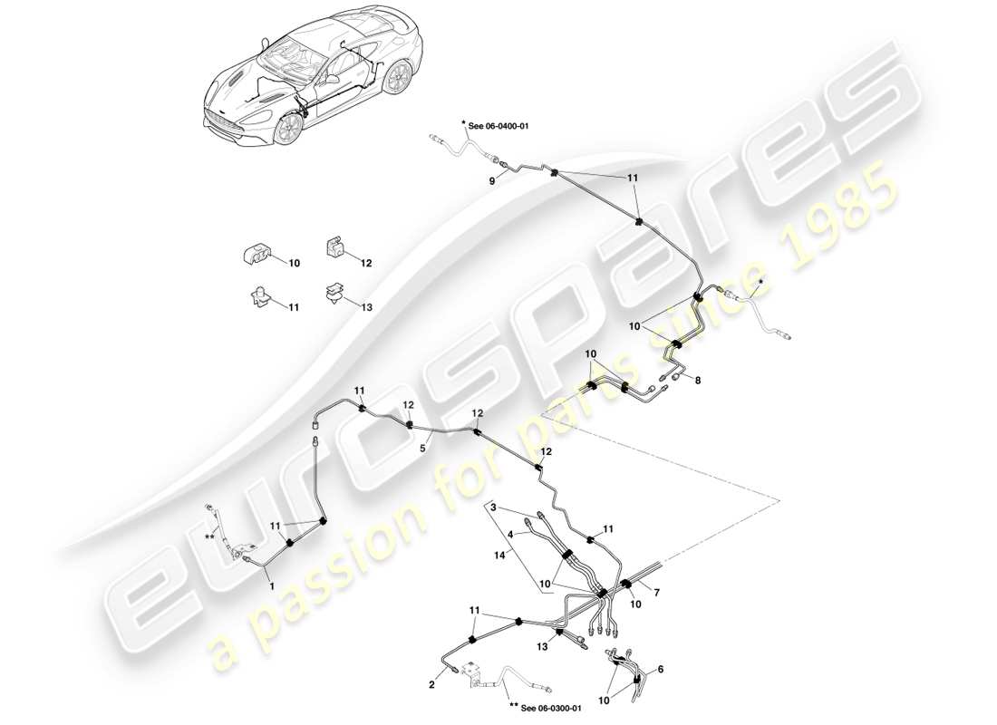 aston martin vanquish (2014) líneas y mangueras de freno, diagrama de piezas lhd