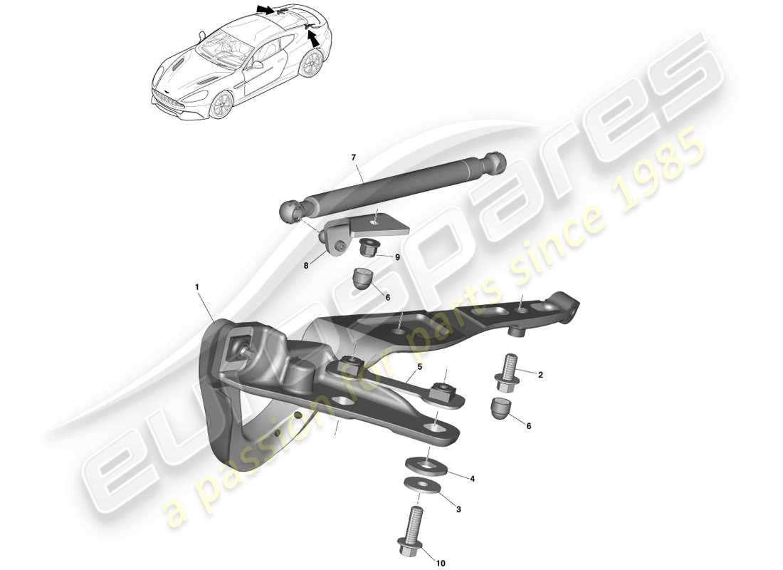 aston martin vanquish (2014) bisagras de la tapa del maletero, diagrama de piezas del cupé
