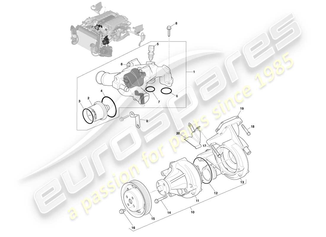 aston martin vanquish (2014) refrigeración del motor diagrama de piezas