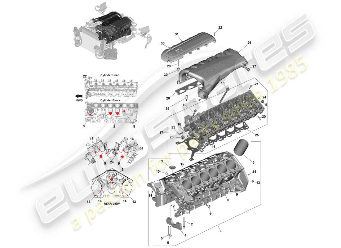 aston martin vanquish (2014) diagrama de piezas de la estructura del motor