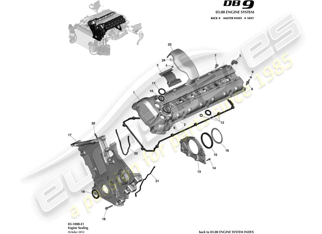 aston martin db9 (2016) diagrama de piezas de sellado del motor