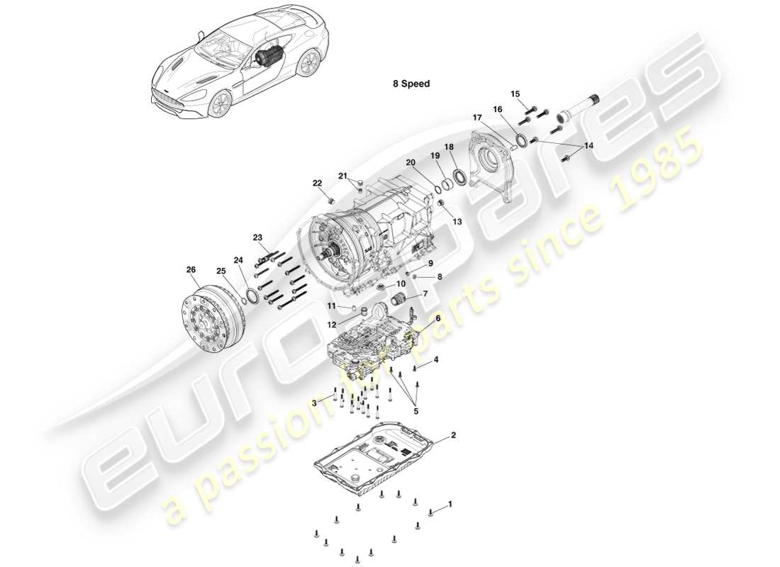 aston martin vanquish (2014) kits de transmisión, 8 velocidad diagrama de piezas