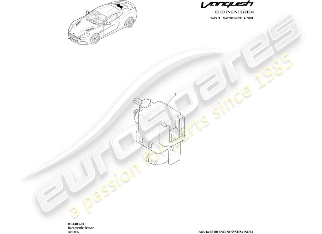 aston martin vanquish (2016) diagrama de piezas del sensor barométrico