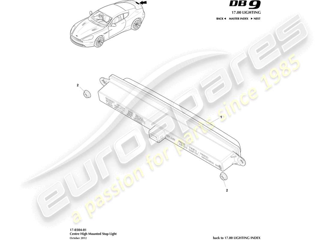 aston martin db9 (2015) diagrama de piezas de la luz de freno montada en alto