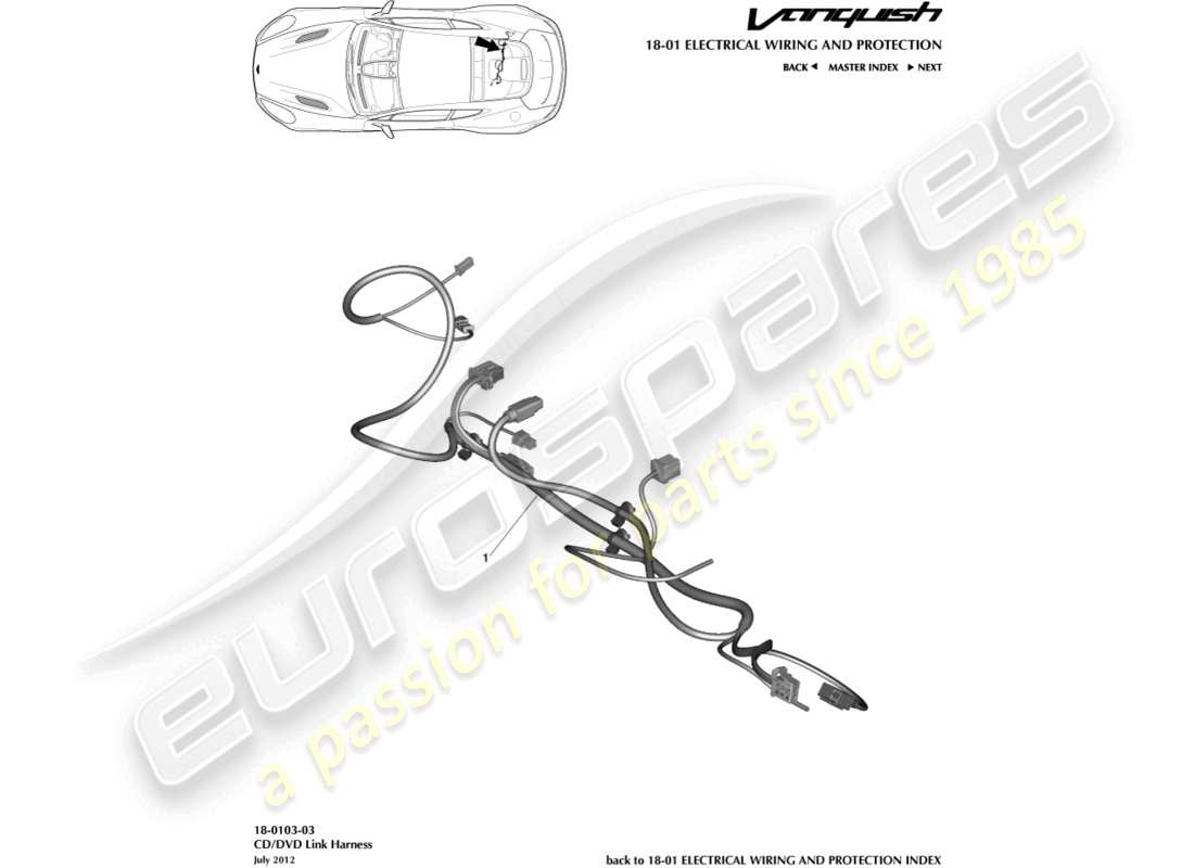 aston martin vanquish (2016) arnés de enlace de cd/dvd diagrama de piezas