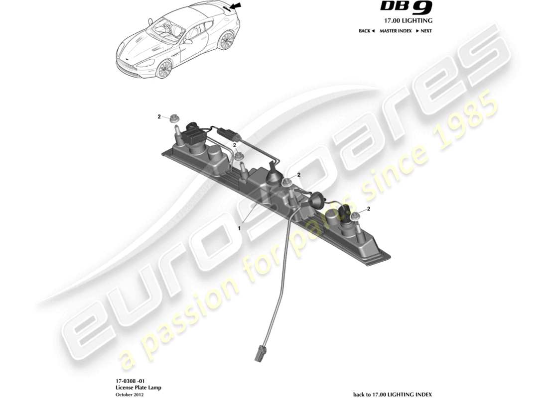 aston martin db9 (2015) diagrama de piezas de las luces de la matrícula