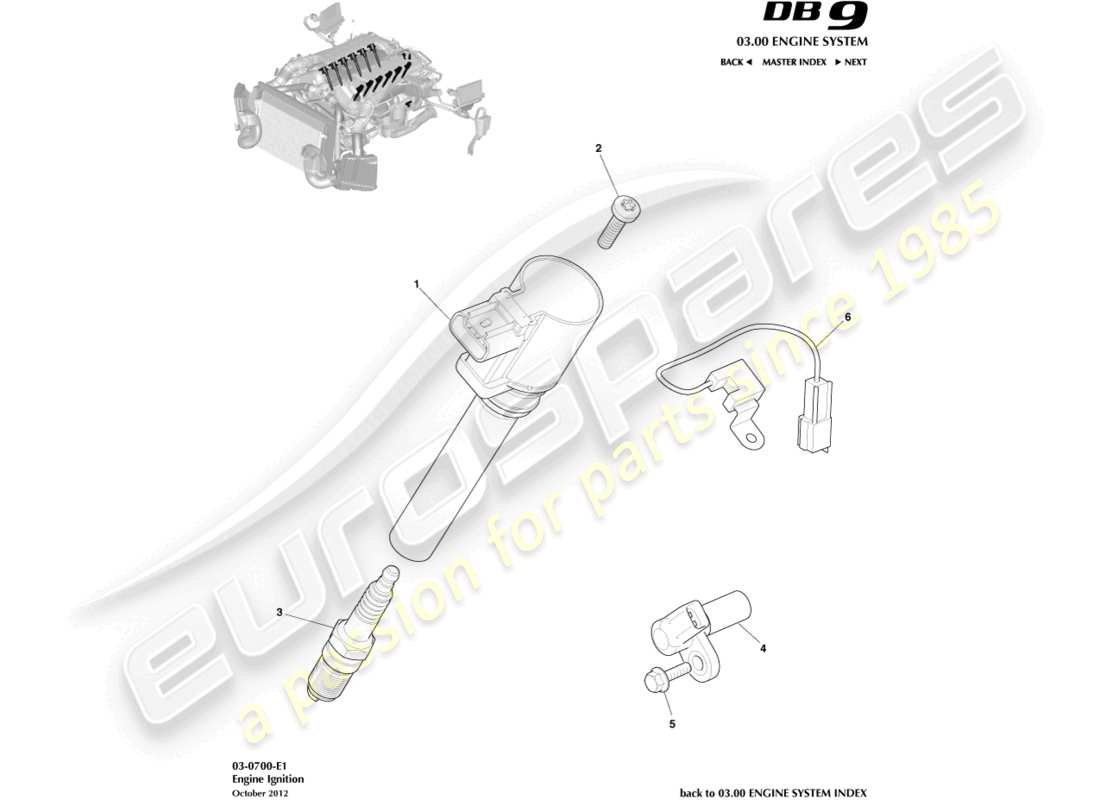 aston martin db9 (2013) encendido diagrama de piezas