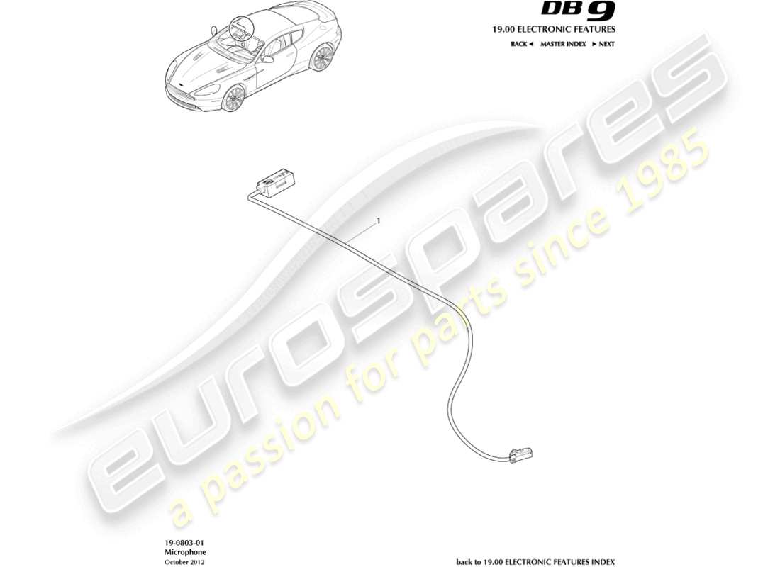 aston martin db9 (2015) diagrama de piezas de micrófono y teléfono