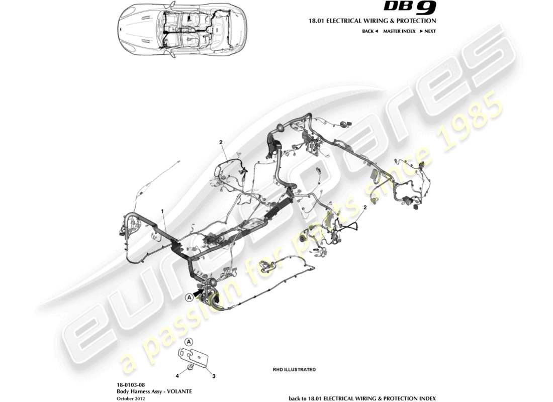 aston martin db9 (2015) arnés corporal, diagrama de piezas volante