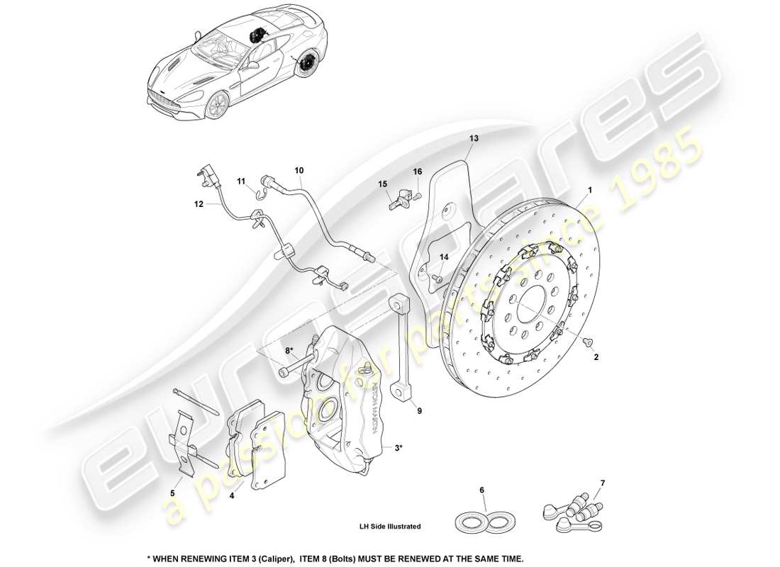 aston martin vanquish (2013) sistema de freno trasero diagrama de piezas