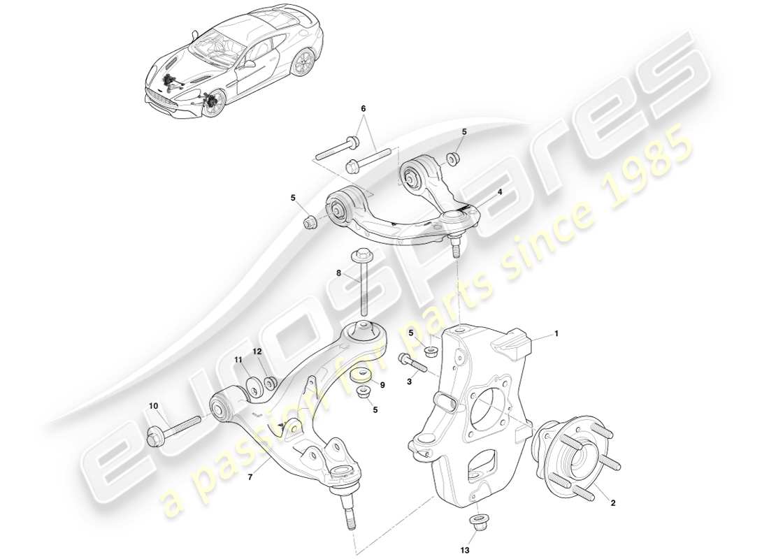 aston martin vanquish (2013) conjunto de suspensión delantera diagrama de piezas