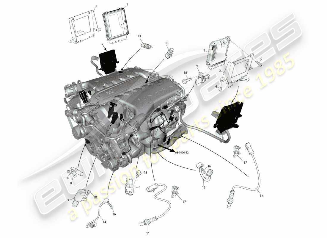 aston martin vanquish (2013) control electrónico del motor, bosch diagrama de piezas