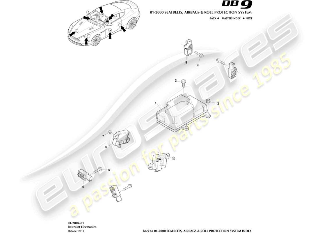 aston martin db9 (2015) diagrama de piezas de la electrónica de sujeción