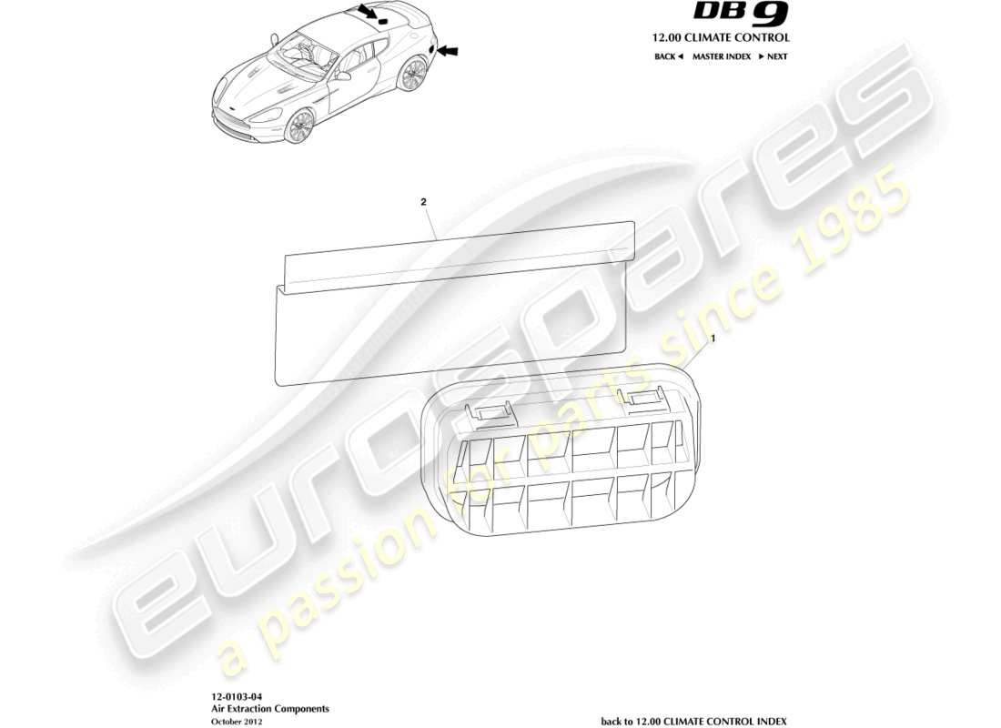 aston martin db9 (2015) diagrama de piezas de los componentes de extracción de aire