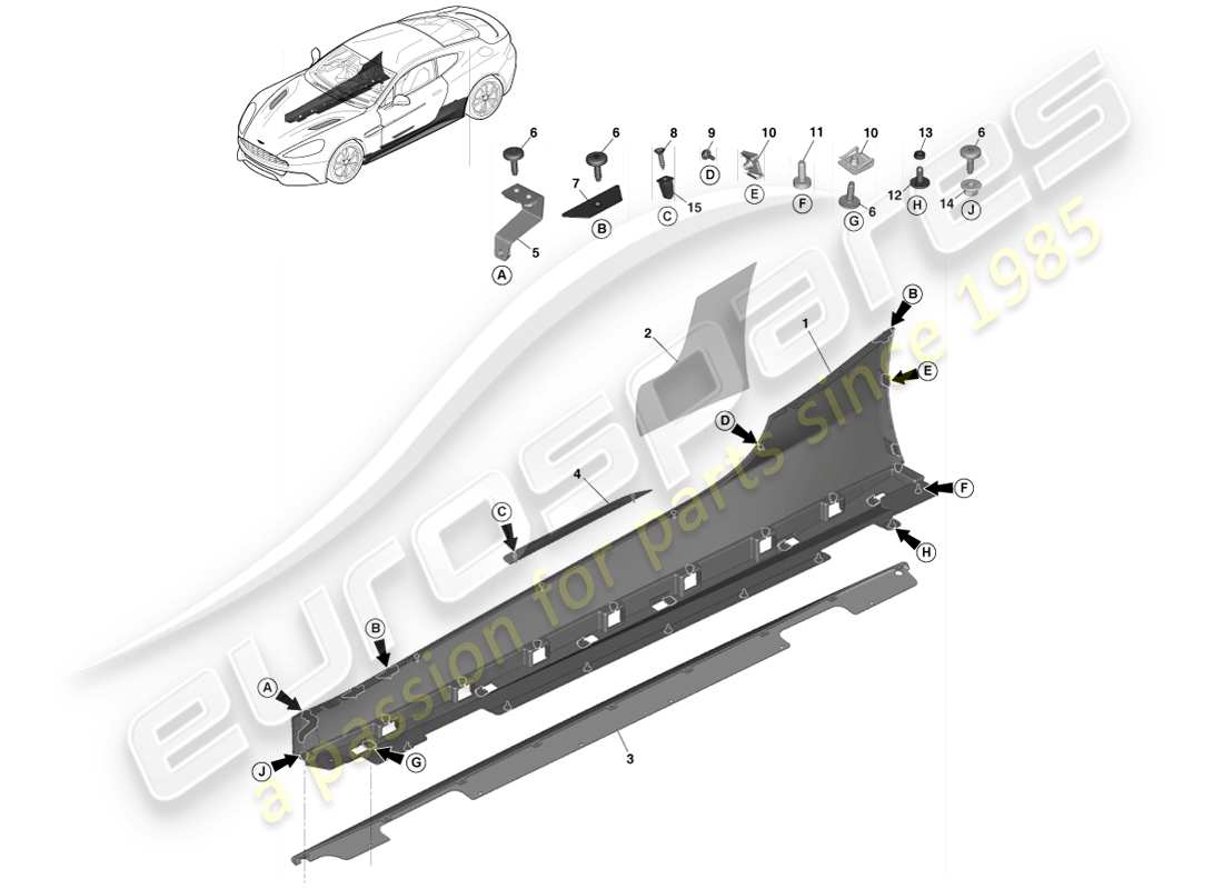 aston martin vanquish (2013) acabados exteriores inferiores diagrama de piezas