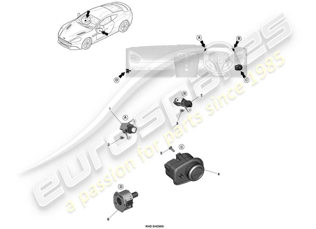 aston martin vanquish (2013) conmutadores ip diagrama de piezas