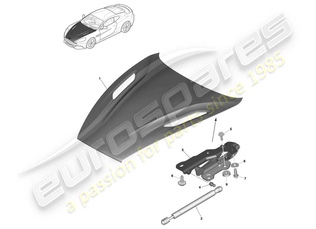 aston martin vanquish (2013) capó y bisagras diagrama de piezas
