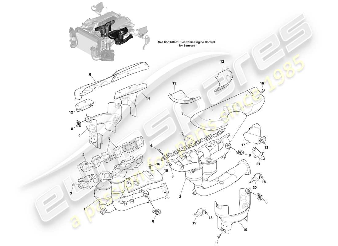 aston martin vanquish (2013) colectores de escape diagrama de piezas