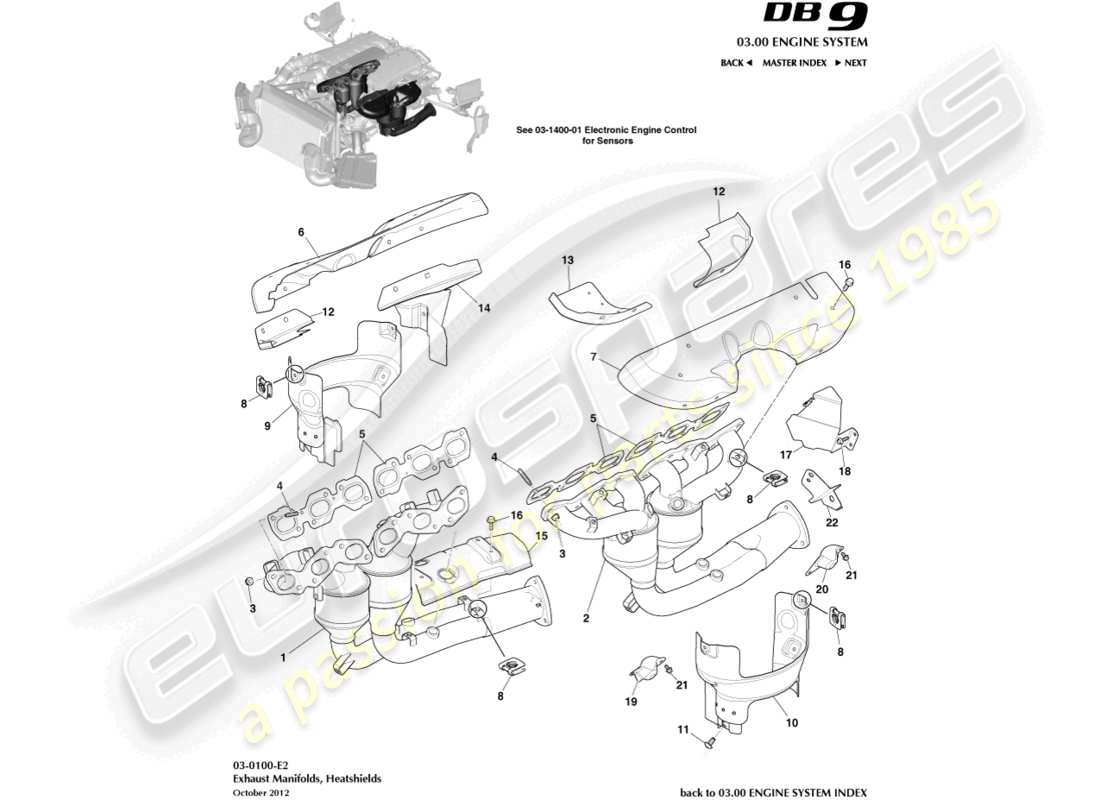 aston martin db9 (2015) colectores de escape diagrama de piezas