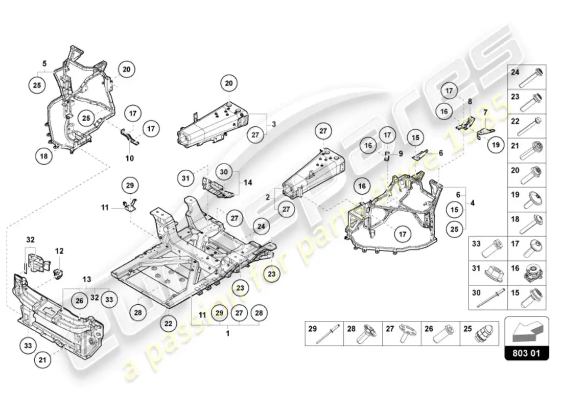 lamborghini revuelto coupe (2024) marco frontal diagrama de piezas