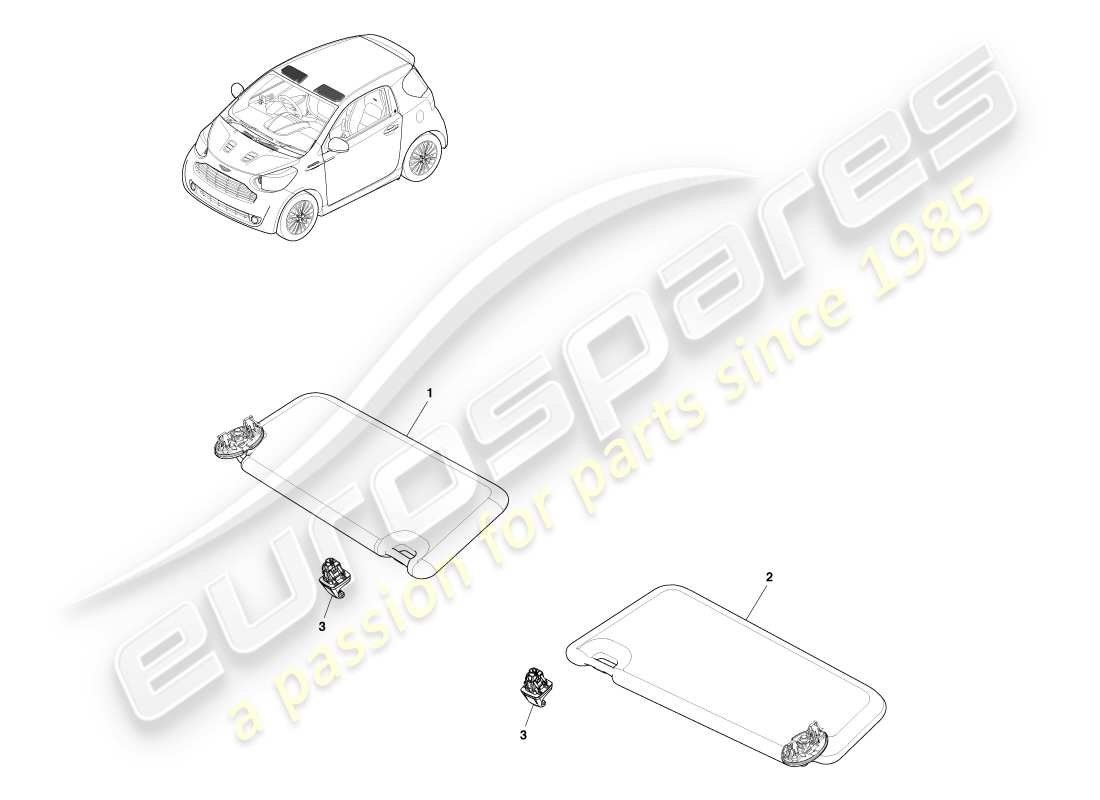 aston martin cygnet (2012) diagrama de piezas del conjunto del parasol