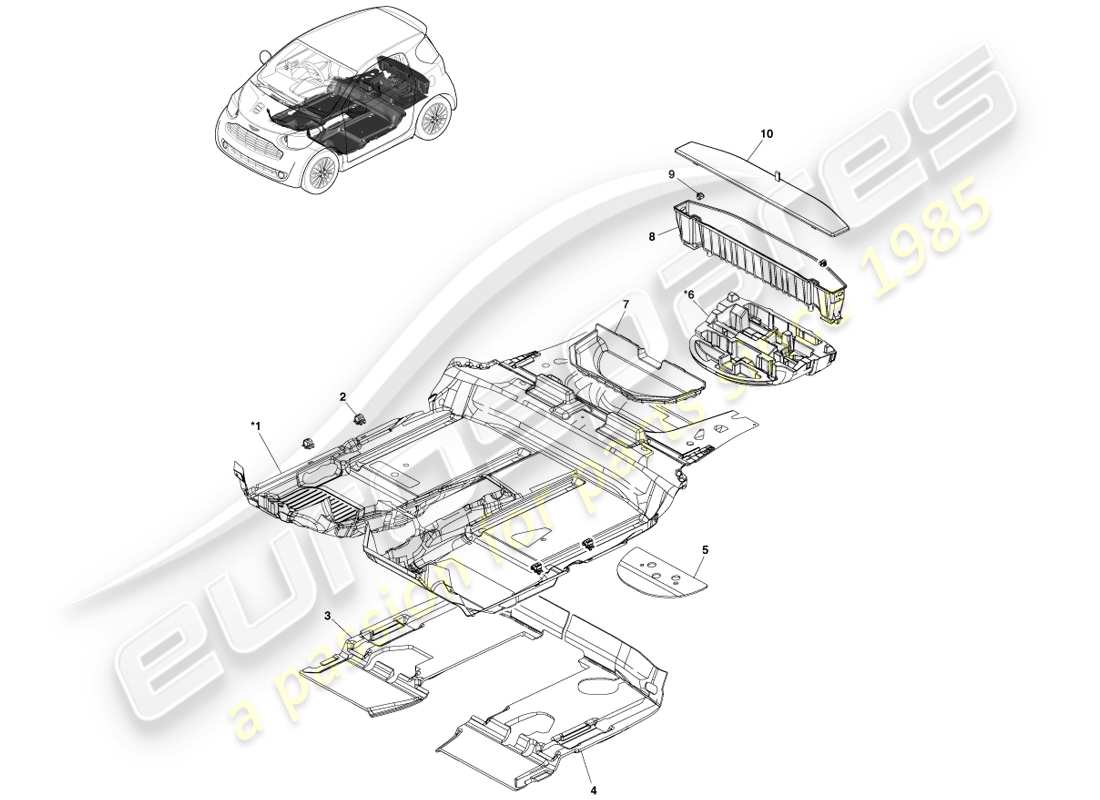 aston martin cygnet (2012) diagrama de piezas de moldura del piso principal
