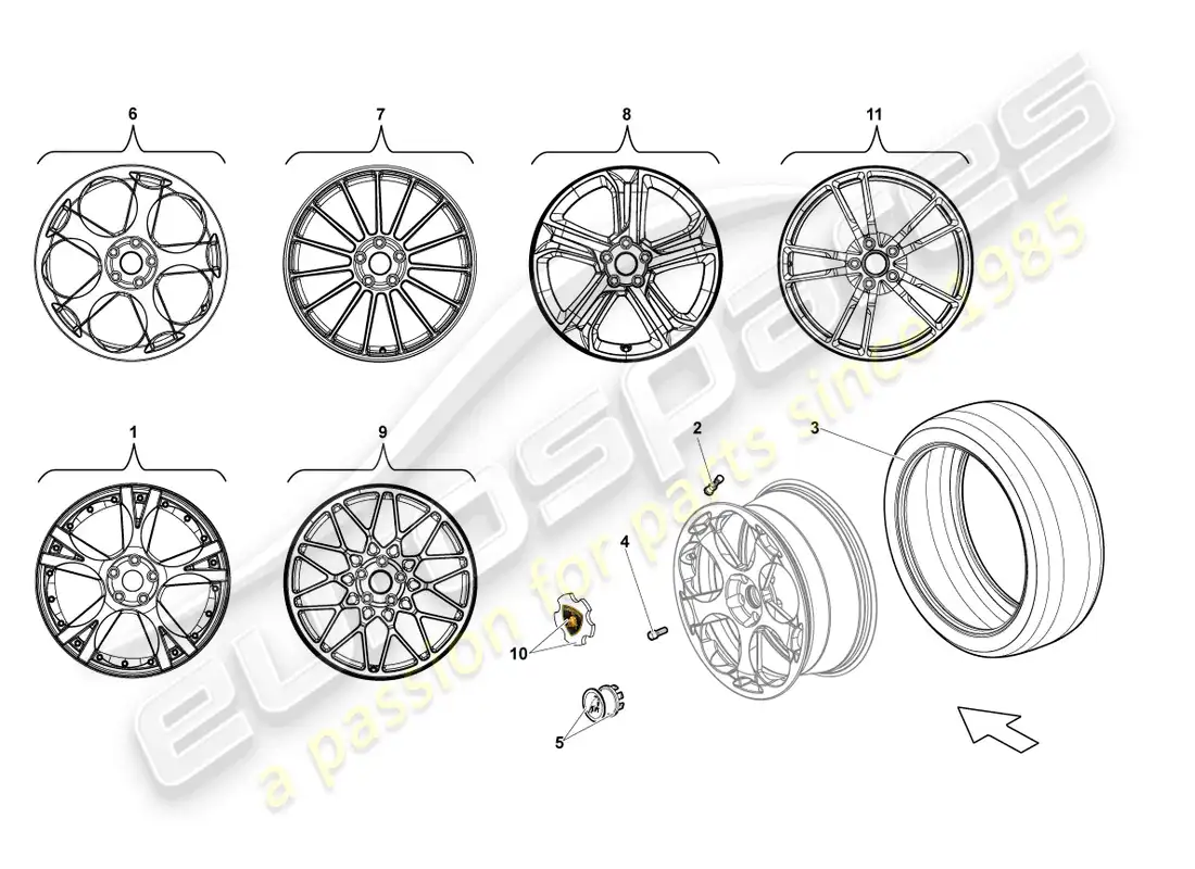 lamborghini blancpain sts (2013) llanta de aluminio delantera diagrama de piezas