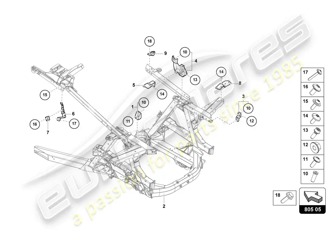 lamborghini sto (2022) lado del chasis, trasero diagrama de piezas
