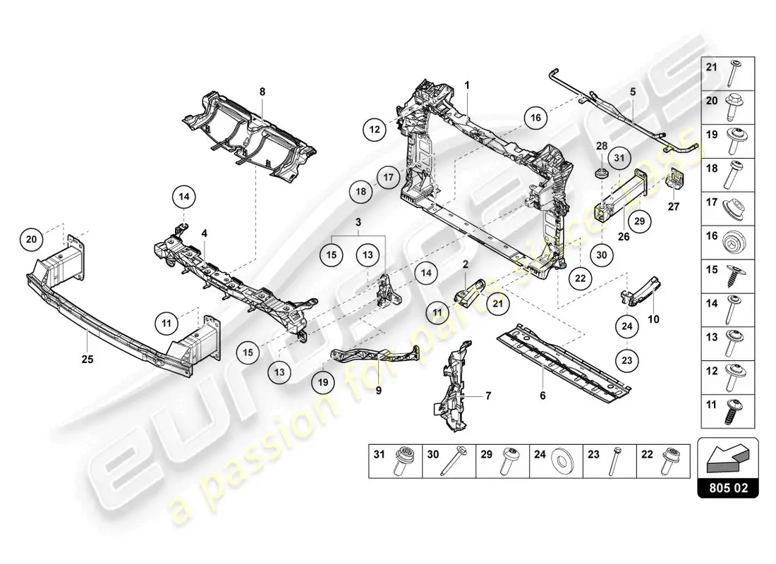 lamborghini urus s (2023) soporte para radiador de refrigerante diagrama de piezas