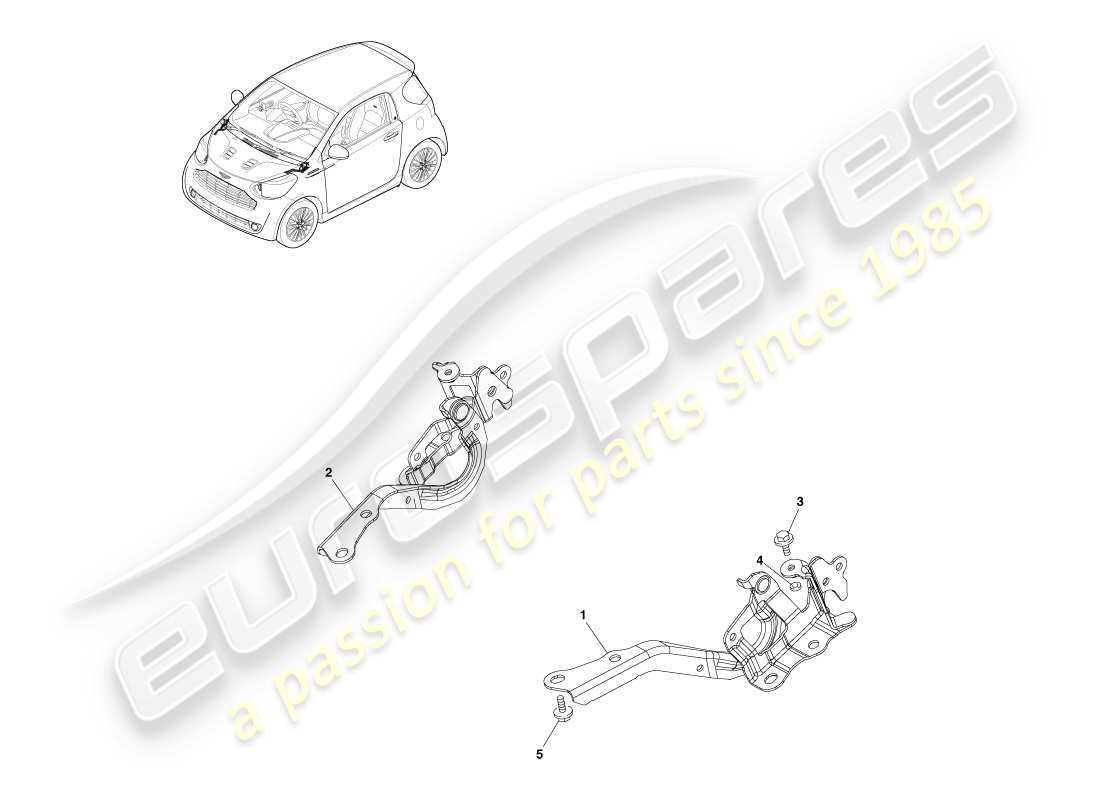 aston martin cygnet (2012) diagrama de piezas de las bisagras del capó delantero