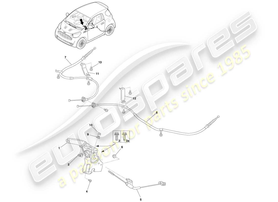 aston martin cygnet (2012) diagrama de piezas del freno de estacionamiento