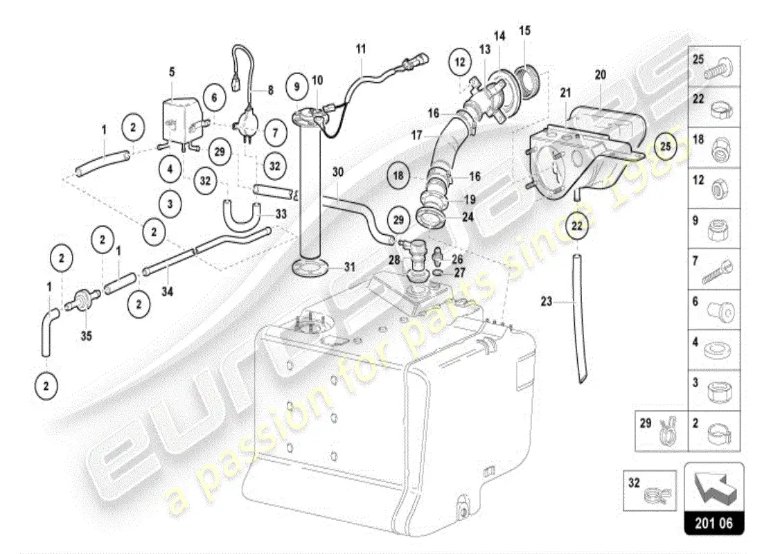 lamborghini diablo vt (1998) depósito de combustible diagrama de piezas