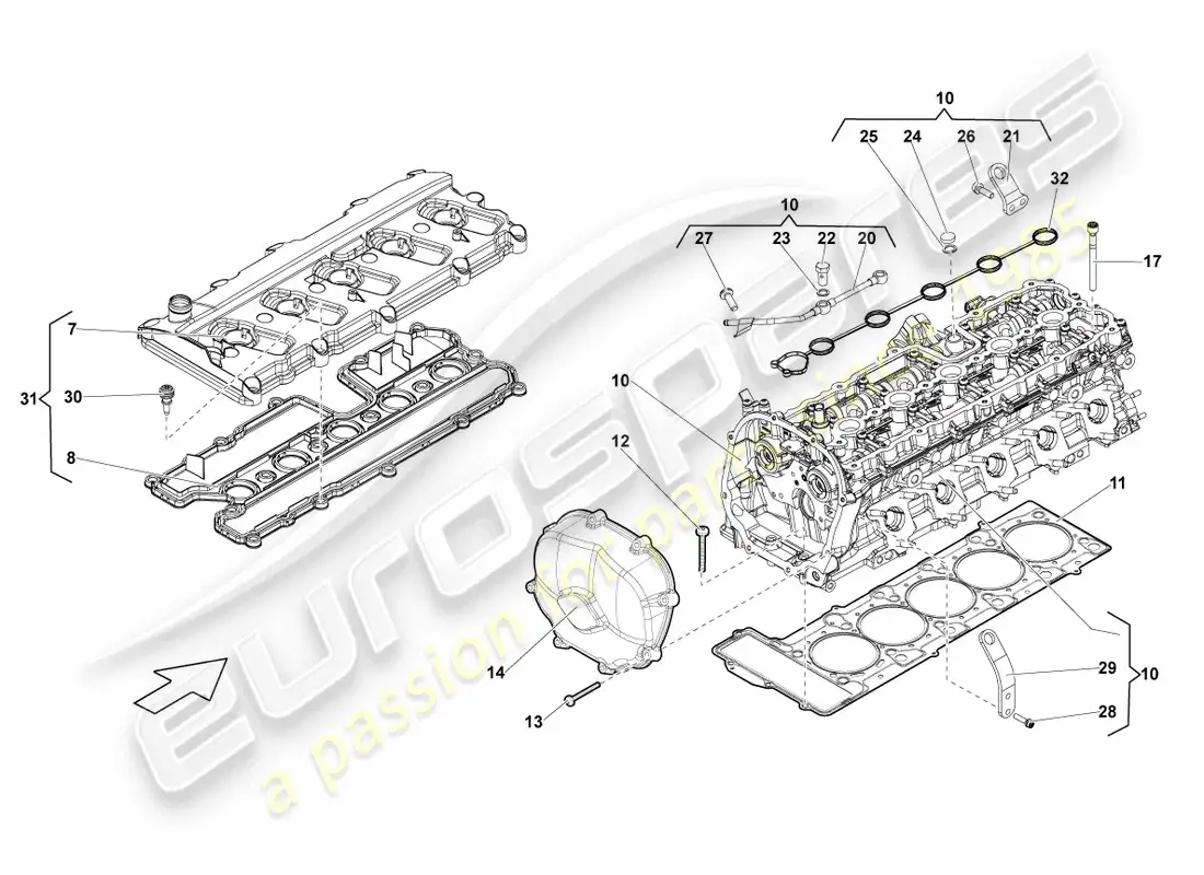 lamborghini lp570-4 sl (2012) cilindros de culata completos 1-5 diagrama de piezas