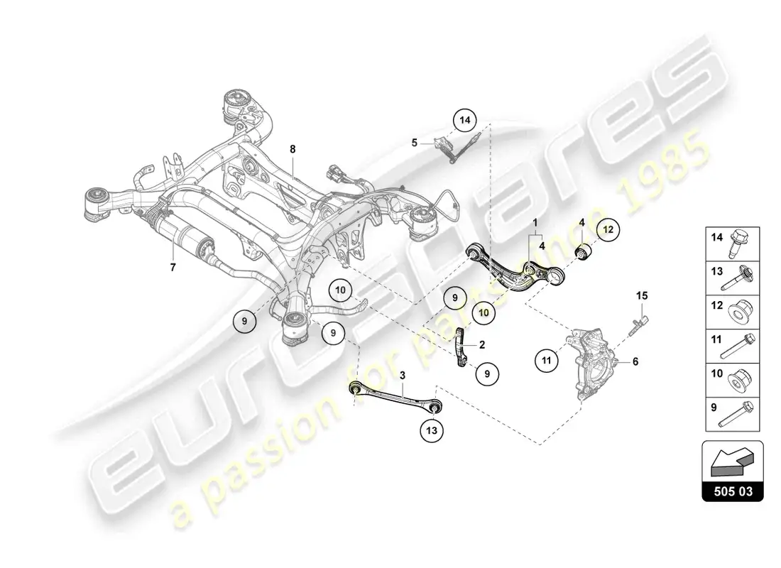 lamborghini urus (2022) suspensión trasera diagrama de piezas