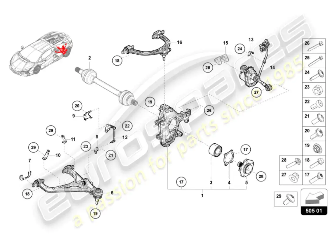 lamborghini revuelto coupe (2024) eje posterior diagrama de piezas