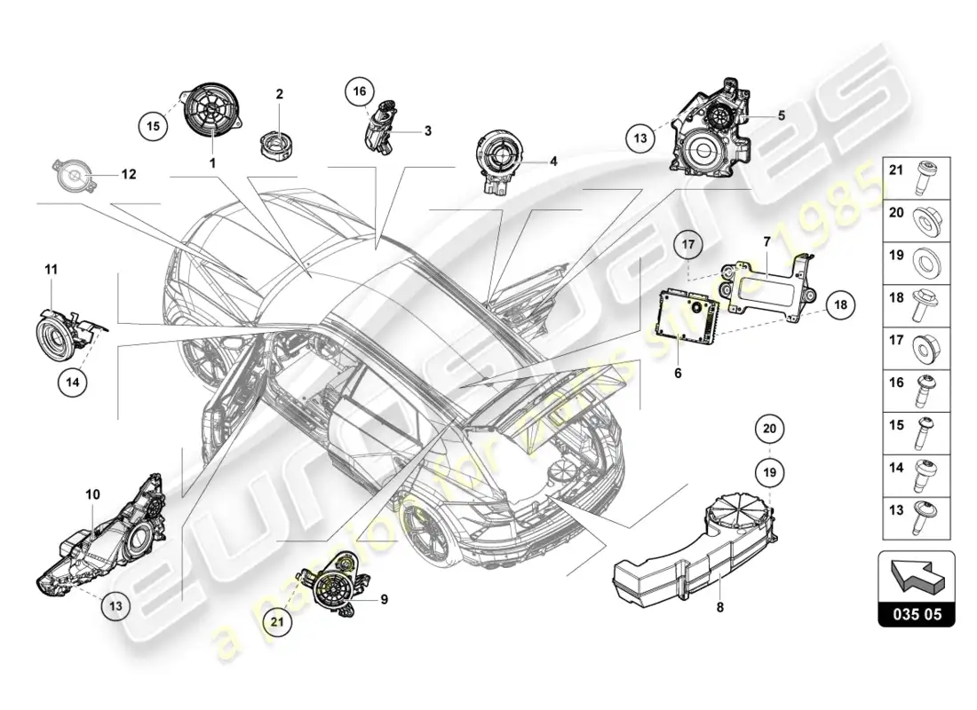 lamborghini urus s (2023) piezas eléctricas para sistema de audio diagrama de piezas