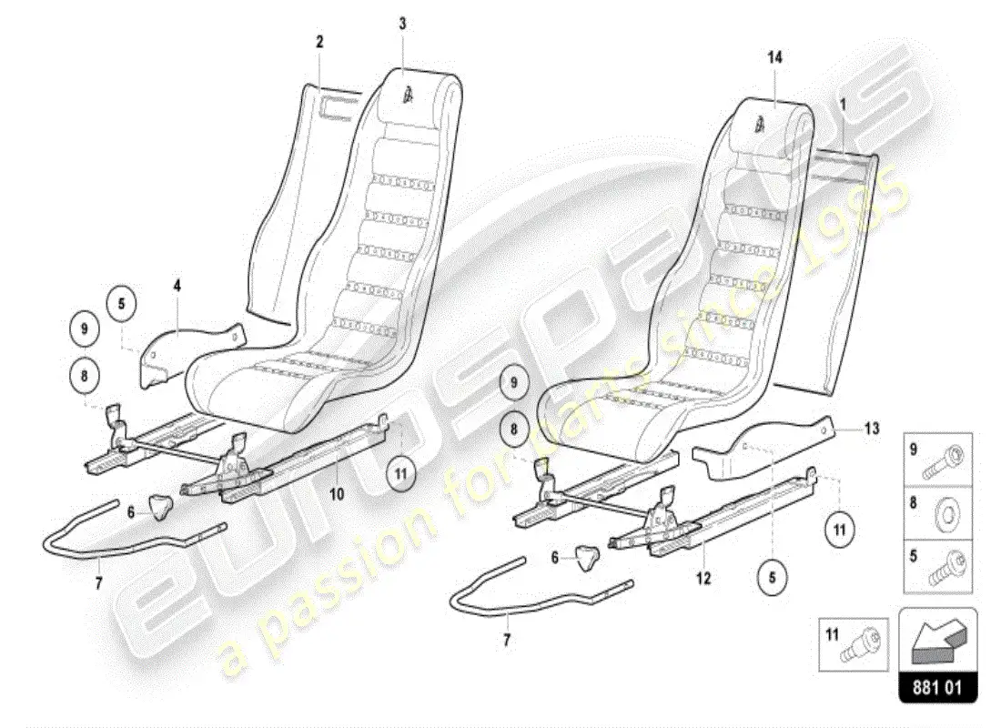 lamborghini diablo vt (1997) asiento diagrama de piezas