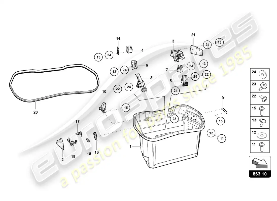 lamborghini ultimae (2022) complemento de equipaje. recubrimiento de piso diagrama de piezas