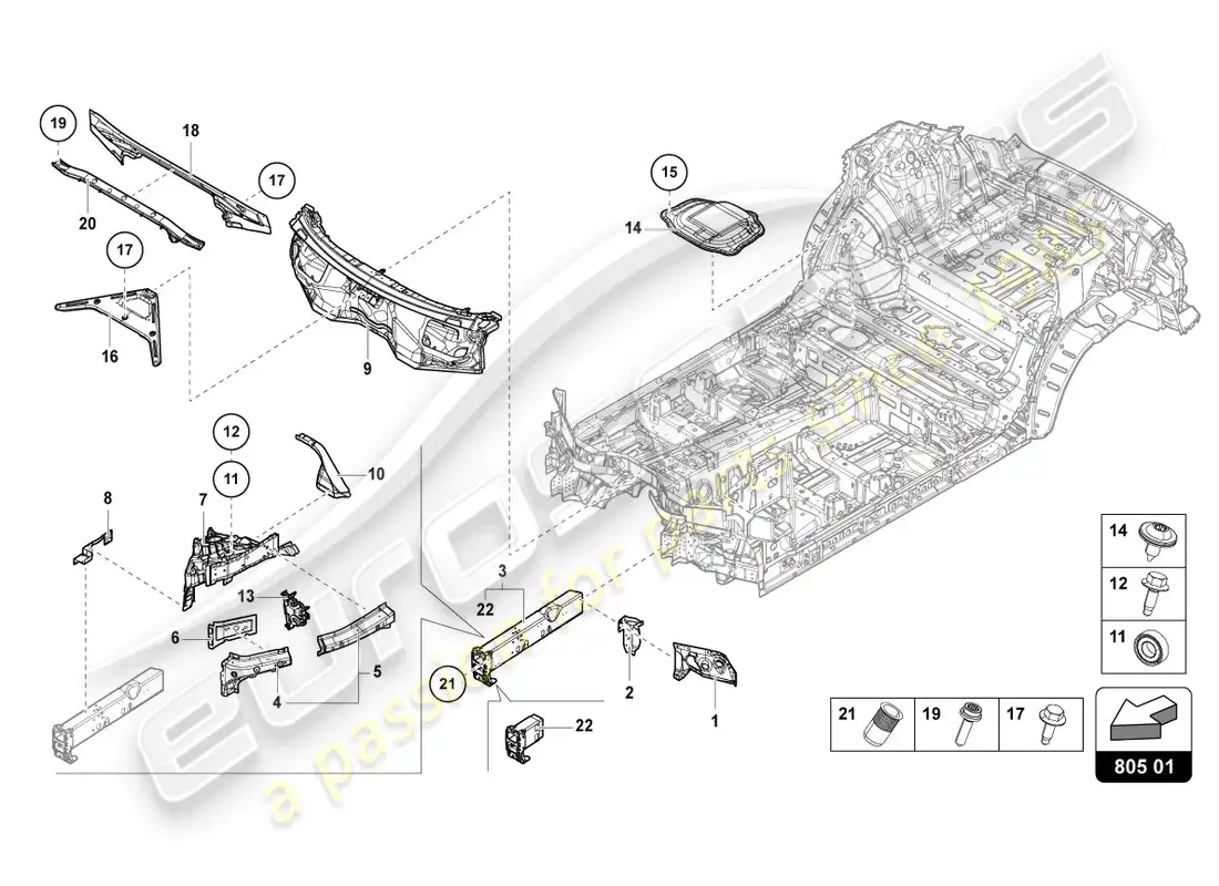 lamborghini urus s (2023) bajos delantero diagrama de piezas