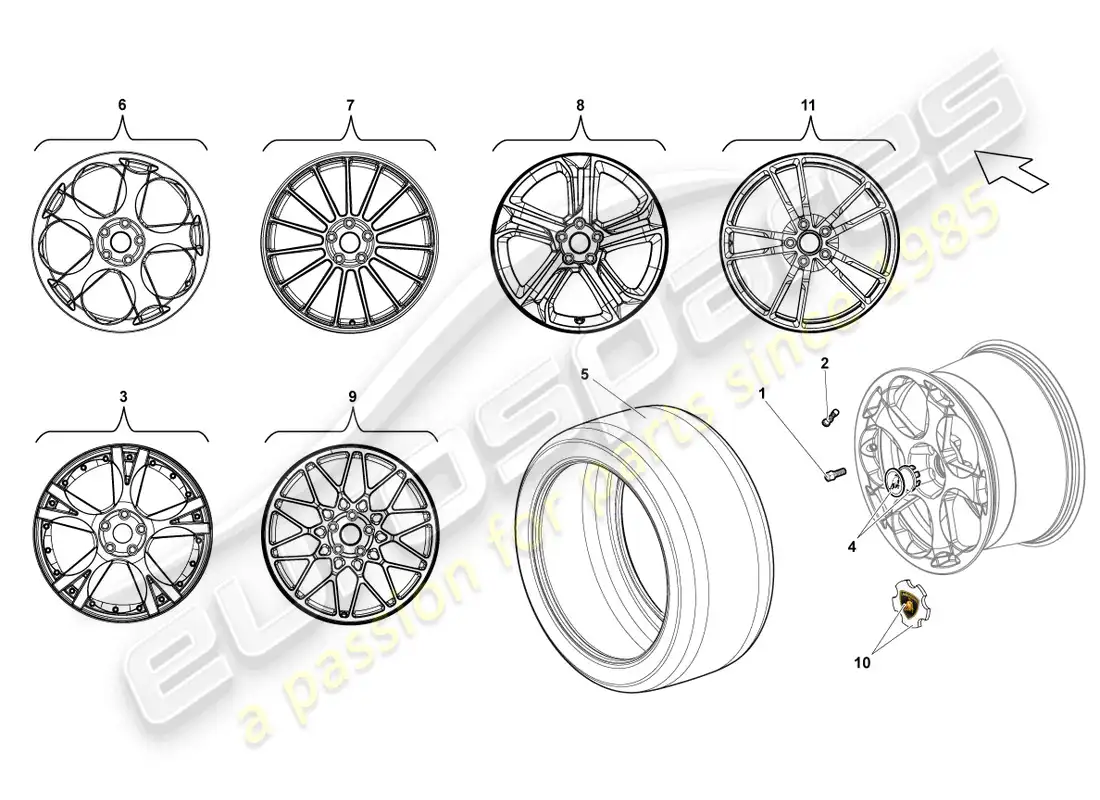lamborghini gallardo spyder (2008) llanta trasera diagrama de piezas