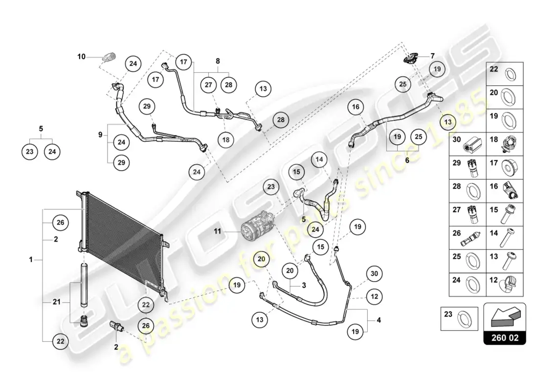 lamborghini urus (2019) condensador de a/c diagrama de piezas