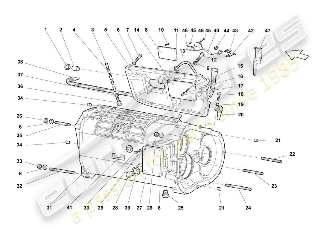 lamborghini lp640 roadster (2009) carcasa y accesorios de la caja de cambios diagrama de piezas