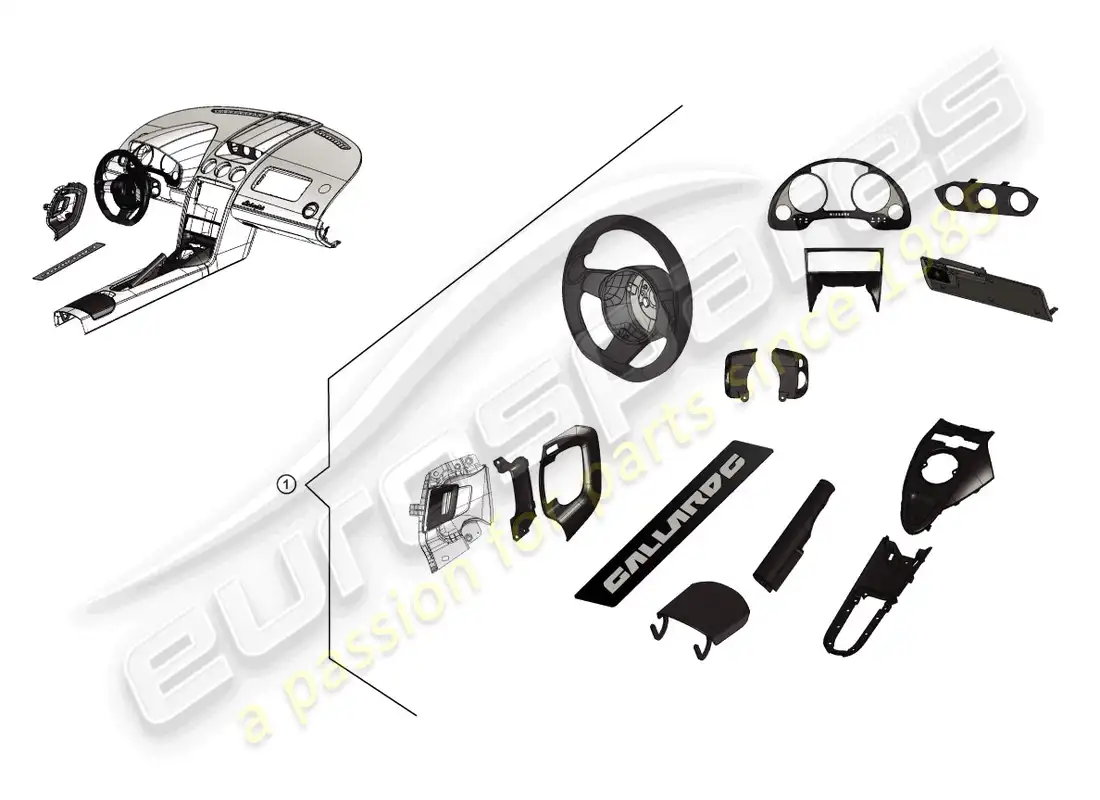 lamborghini gallardo spyder (accessories) paquete retrofit carbono oscuro diagrama de piezas