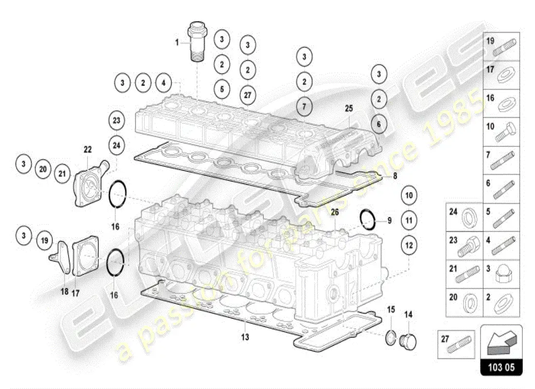 lamborghini diablo vt (1995) accesorios para cabeza derecha diagrama de piezas
