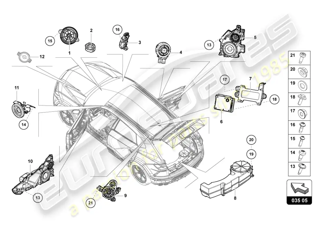 lamborghini urus (2021) piezas eléctricas para sistema de audio diagrama de piezas