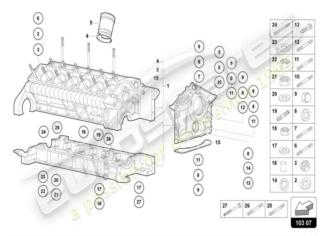 lamborghini diablo vt (1997) bloque de motor diagrama de piezas