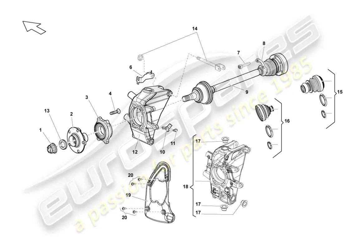 lamborghini lp550-2 spyder (2013) eje de transmisión trasero diagrama de piezas