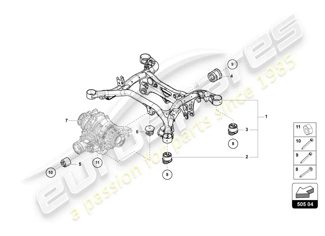 lamborghini urus (2022) subchasis de suspensión trasero diagrama de piezas