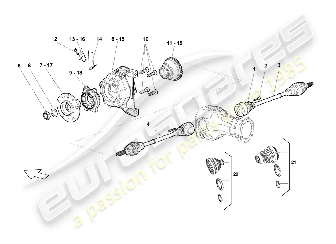 lamborghini reventon roadster eje de transmisión delantero diagrama de piezas